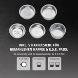 CASO EspressoGourmet Crema – Siebträger-Espressomaschine mit Milchaufschäumer, Espresso, Cappuccino, Edelstahl-Siebträger, ULKA 20-bar-Pumpe, Kaffeemaschine, gemahlener Kaffee, ESE-Kapseln