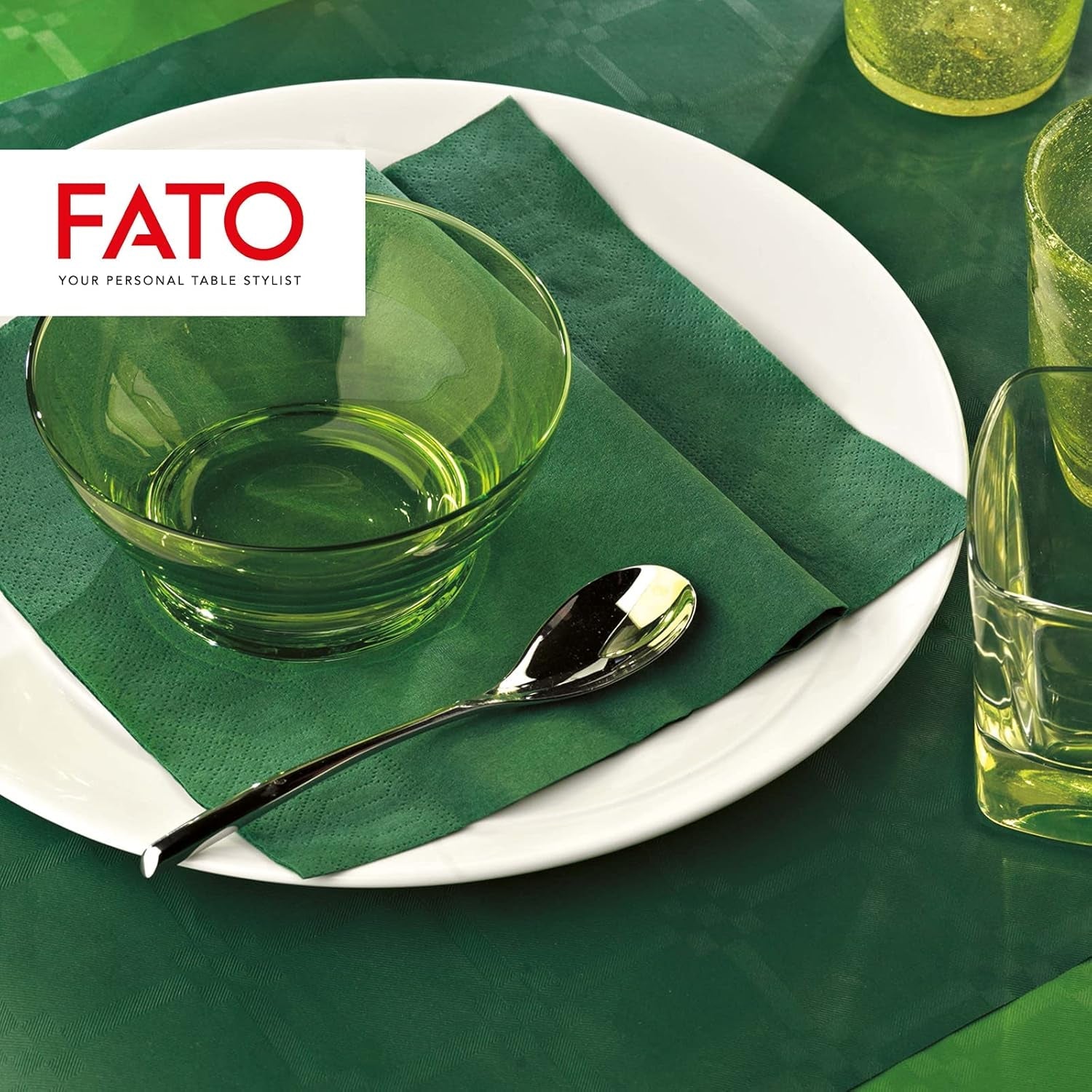 , Einweg-Papierservietten, ideal für zwanglose Mittagessen und Buffets, Packung mit 50 Servietten, Größe 33 x 33, 4-fach gefaltet, 2-lagig, Waldgrün, 100 % reines Zellulosepapier, FSC-zertifiziert