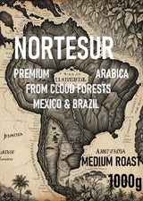 Norte Sur Kaffee, starker Kaffee zum täglichen Mahlen. 100 % Arabica aus Mexiko und Brasilien.