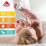 Fehn Spielhandschuh Safari – Affen- und Elefantenbaby-Fingerpuppen & Einhorn-Babyglockensocken – Babysocken mit Klingelfunktion und Einhornkopf – stimulieren Motorik und Sinne Bebe Toys Naty Shop