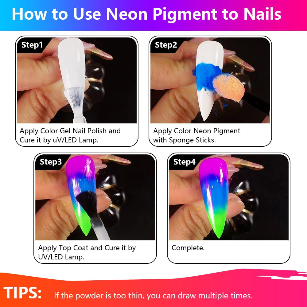Neon Phosphor Pigment Pulver Für Nägel Lidschatten - 12 Farben Neon Nagel Glitzer Augenpulver Maniküre Halloween Neon Make-Up Dekoration Nail Art Staub Pigment