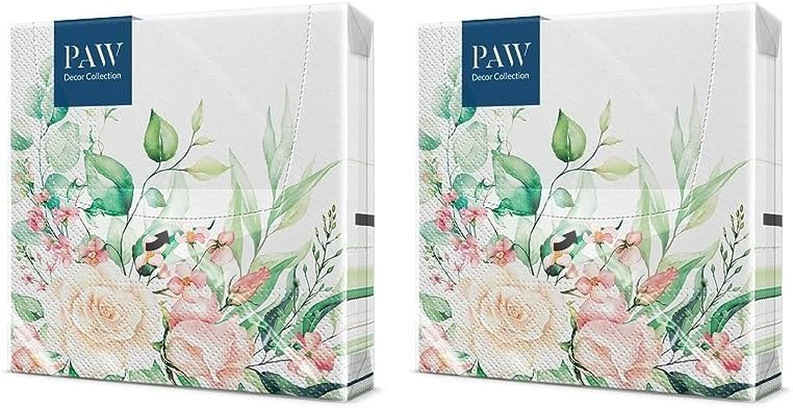 PAW - 3-lagige Servietten (33 x 33 cm) I 20 Stück I Perfekt für Geburtstage, Partys, Hochzeiten, Kommunionen und Feiertage I Farbige Papierservietten – Blumen, Rosen I Farbe: Floral Moments (2er-Pack)