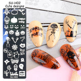 JMEOWIO Nail Stamping Schablonen Halloween 6 Stück Nagelstempel Schablonen Nail Art Dekoration Nageldesign Zubehör Böse Gruselige Kürbis-Geisterhexe
