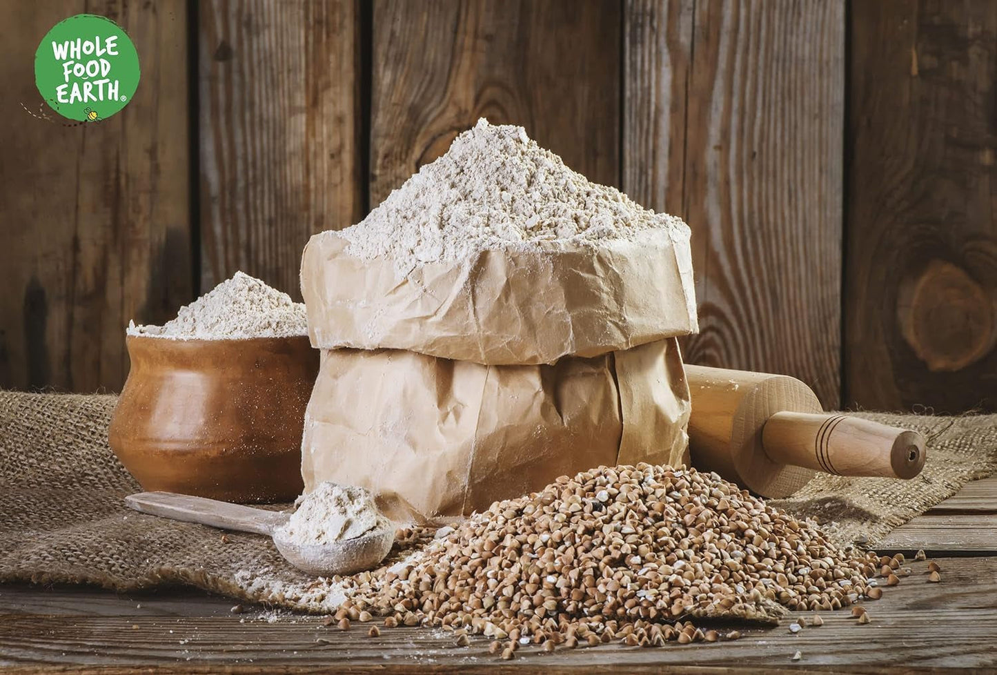 Wholefood Earth Bio-Buchweizenmehl 1 kg | Grausam | GVO-frei | Vegan | Bio-zertifiziert