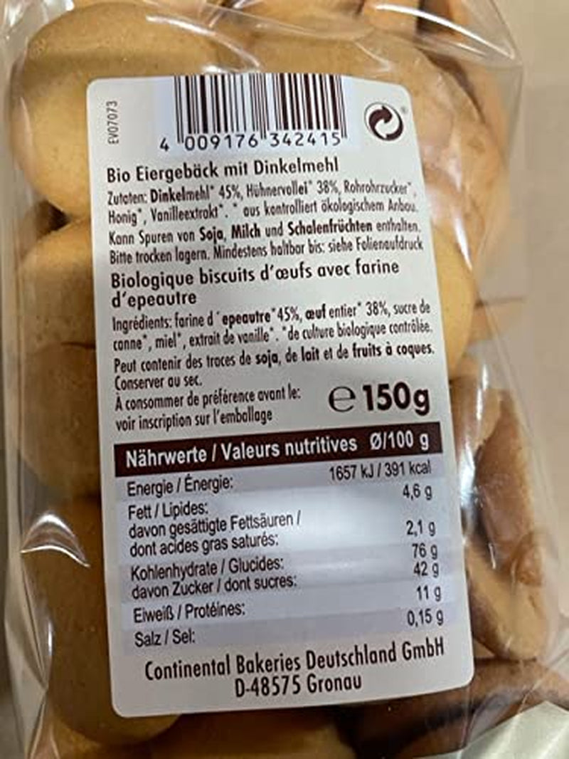 Bio-Dinkel-Eierkekse, 38 % Bio-Eierkekse, 150g