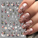 Pflaumenblüten-Nagelaufkleber, weiß-rosa Blumen-Nagelaufkleber, geprägte Blumen-Nagelaufkleber, Frühlings-Sommer-Blumen-Nagelaufkleber, Nageldesigns, Nagelzubehör, Nagelkunst