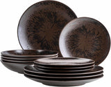 MÄSER Bronze Metallic 12-teiliges Tafelservice für 4 Personen mit eleganter und glänzender Glasur. Speiseteller-Set bestehend aus Speiseteller, Speiseteller und Dessertteller aus hochwertiger Keramik, Steinzeug, Braun