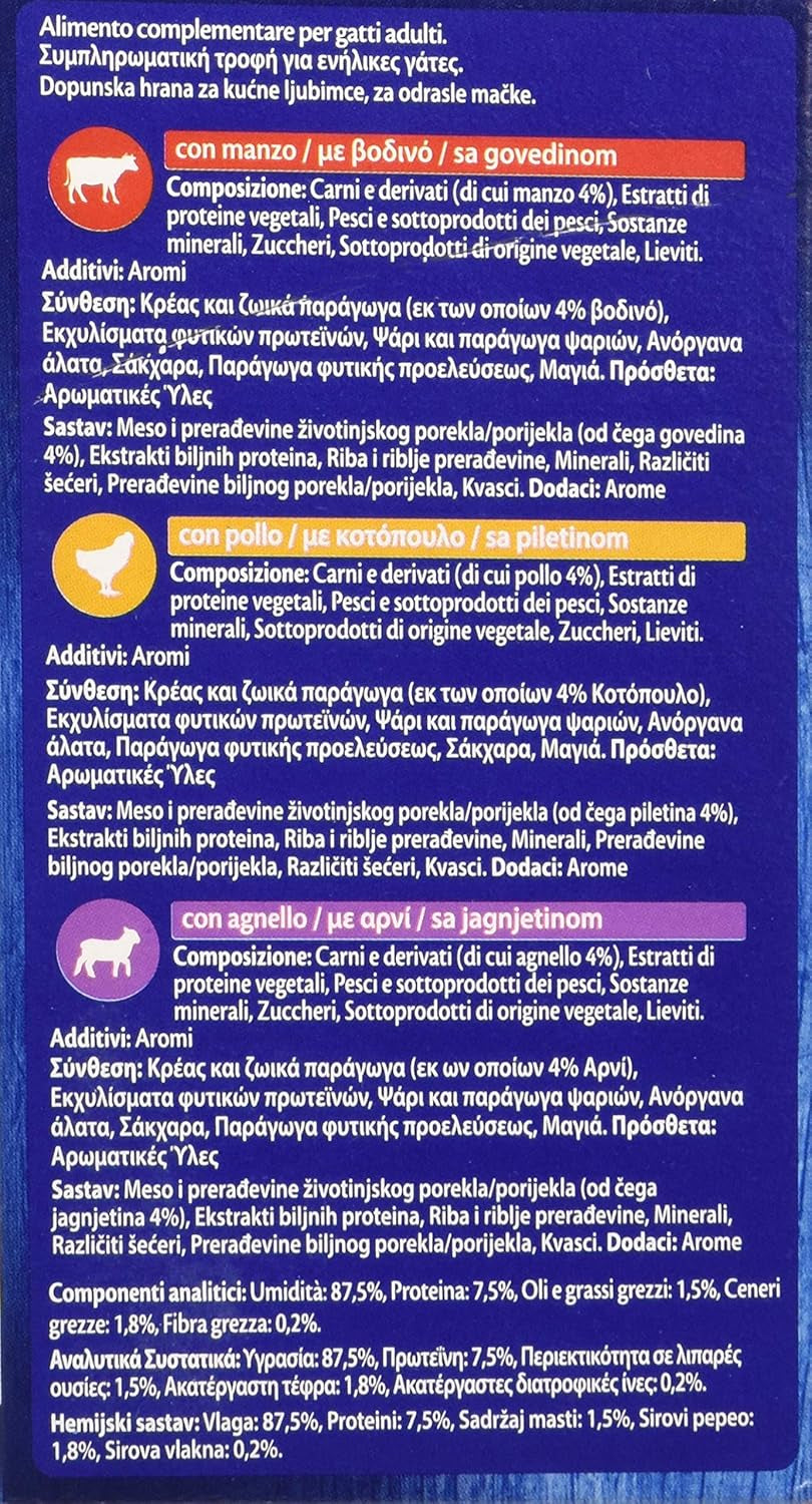 PURINA Suppe Katze Köstliche Auswahl mit Rindfleisch, mit Huhn, mit Lamm - 48 Beutel à 48 g je 48 g (8 Packungen à 6 x 48 g)