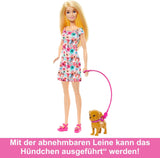Barbie Dog Duo Puppe und Zubehör, einschließlich Welpe und großer Hund mit Rollstuhl, Leine, Futternapf, Haustierbett und Knochenbelohnungen, für Kinder ab 3 Jahren, HTK37