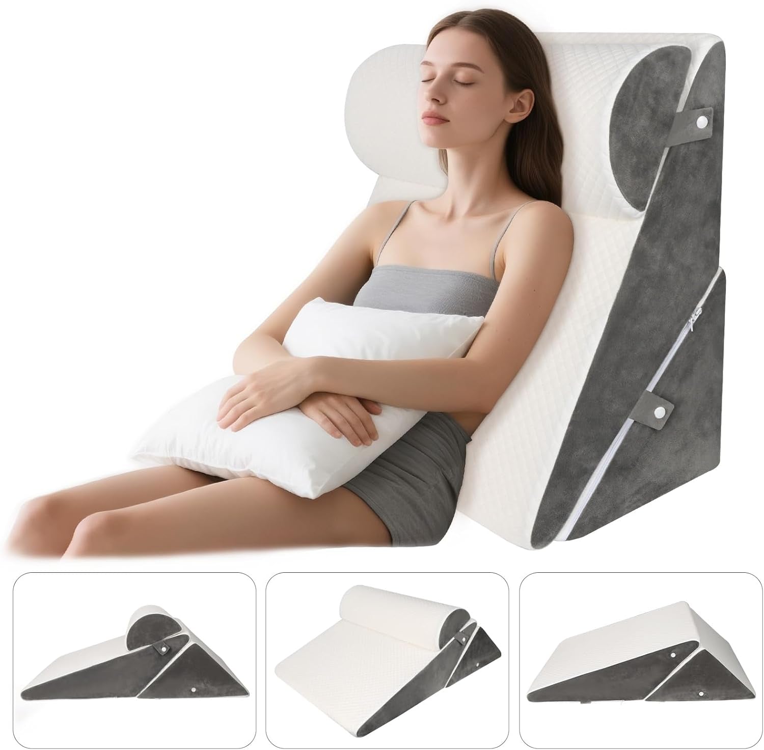 Verstellbares Keilkissen für Bett, Lesekissen für Bett und Couch, Schaumstoff-Refluxkissen, Rückenkissen, Schlafapnoe, Lesen, Schlaferhöhung, Beinkissen, Rückenschmerzen, Schnarchen