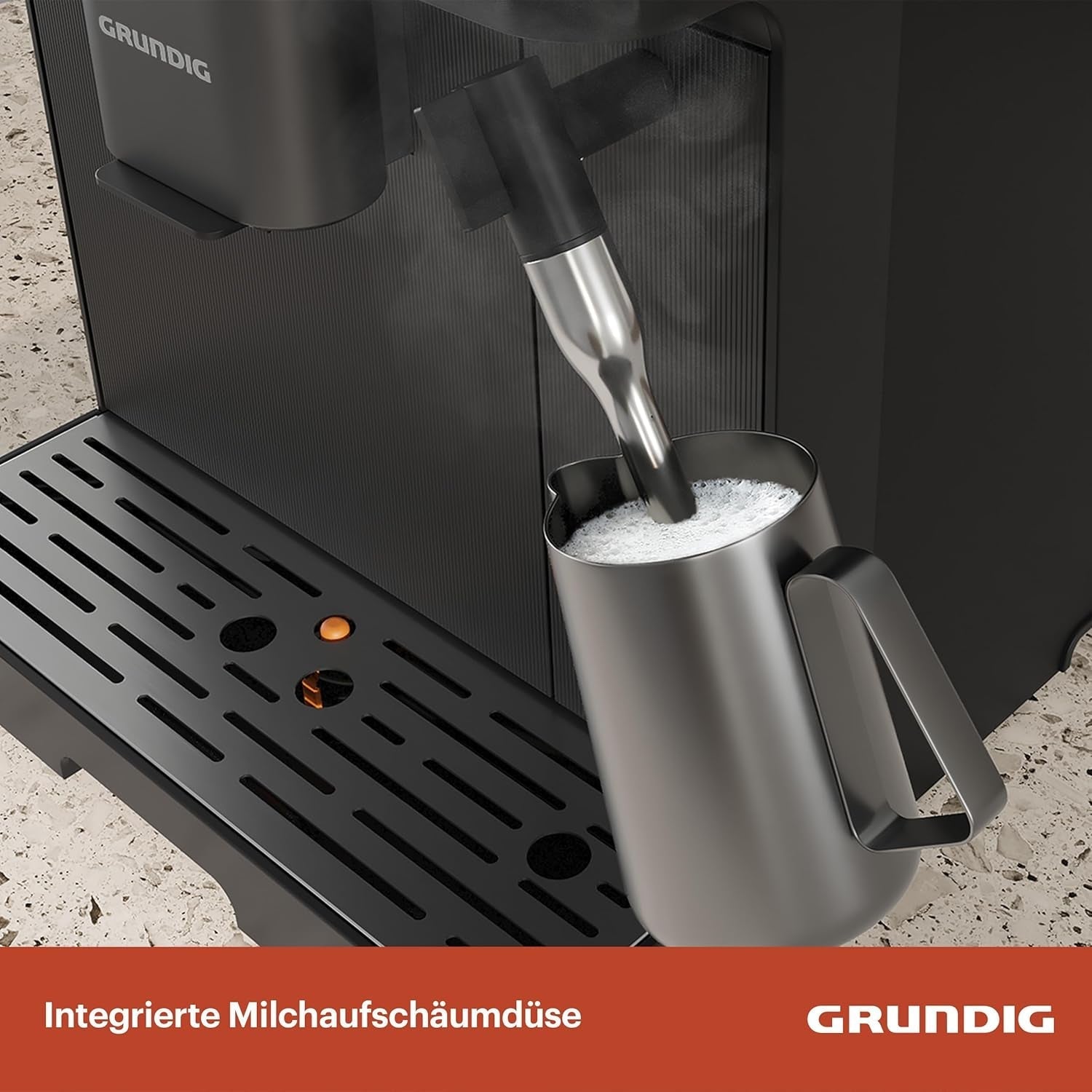 GRUNDIG KVA 6230 Espressovollautomat mit Milchaufschäumer, Edelstahlmahlwerk mit 13 Mahlstufen, Bohnenbehälter 250 g, abnehmbarer Wassertank 2 Liter, Pumpendruck 19 bar, Touch-Display, schwarz