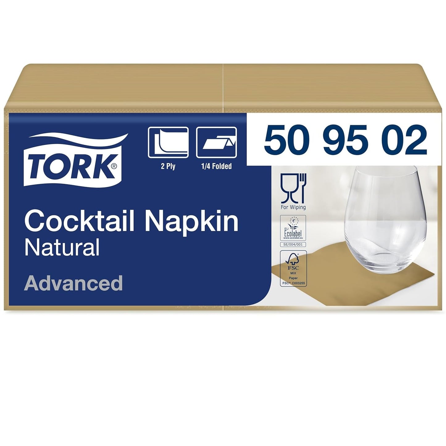 Tork Nature Cocktailserviette mit vorgedrucktem Umweltsymbol, 200 Servietten, 509502