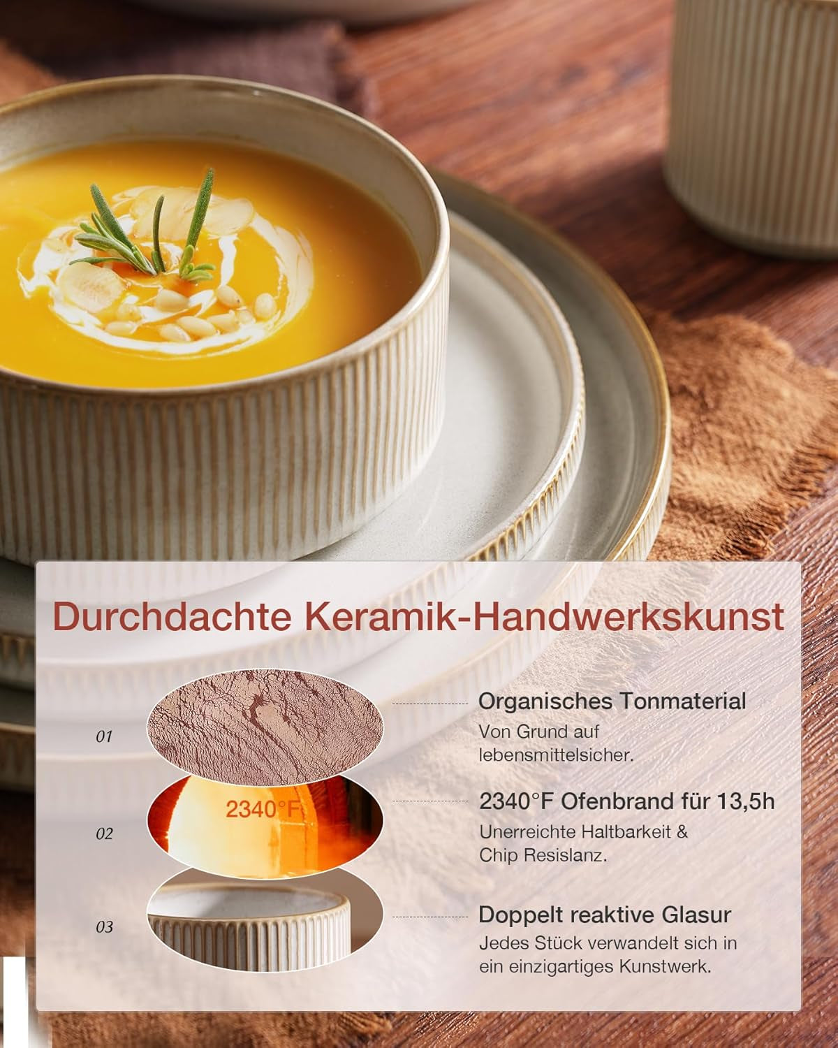 Star 18-teiliges Geschirrset, 6-Personen-Geschirrset, Porzellan, kratzfest, mikrowellen- und spülmaschinenfest, Cappuccino-Weiß