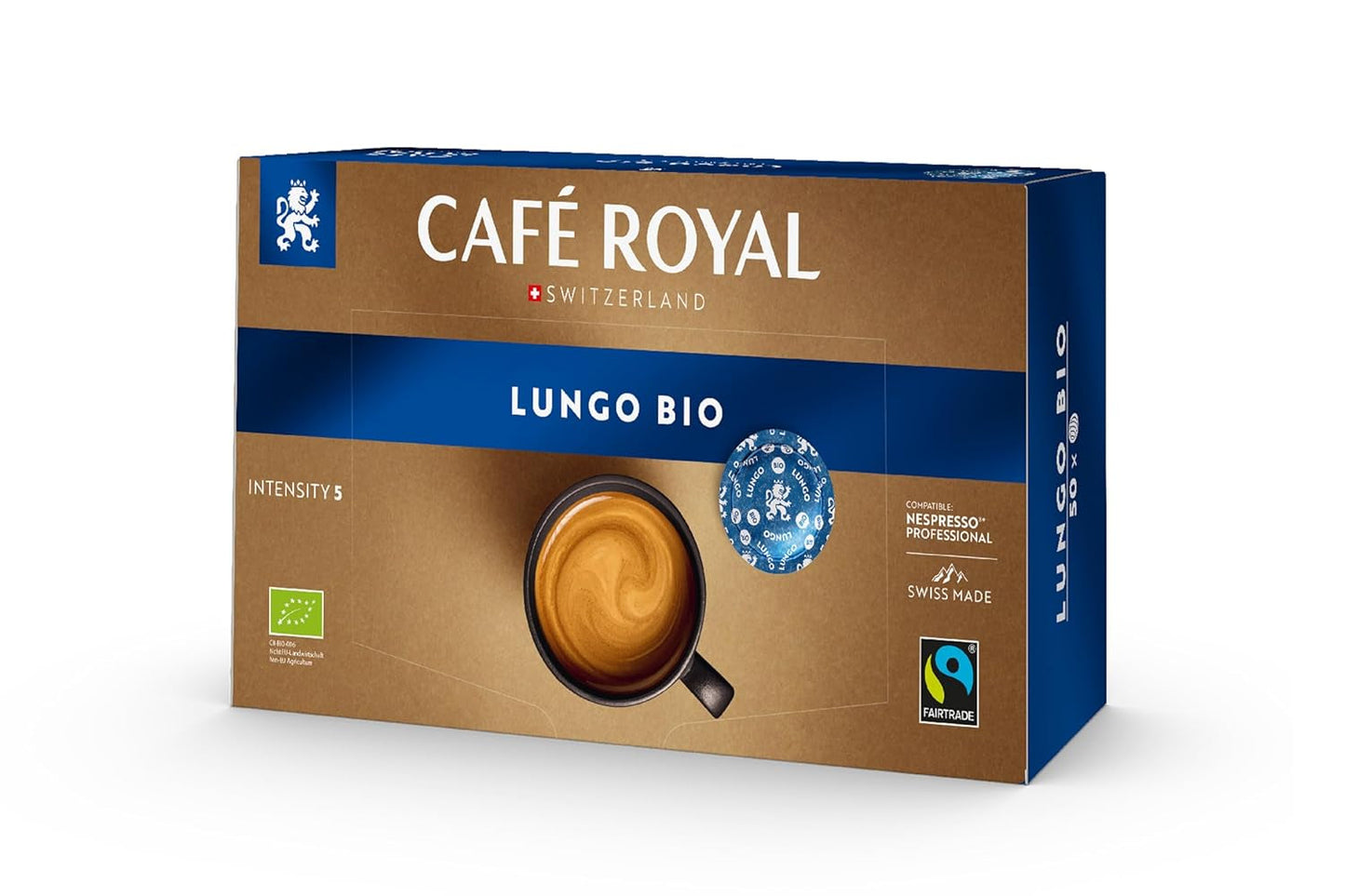 Café Royal Professional Pads, Bio Lungo, 50 Nespresso (R) Professional kompatible Pads für Büro und Gastronomie, Bio und Fairtrade zertifiziert, 100 Prozent Arabica, Intensität 5
