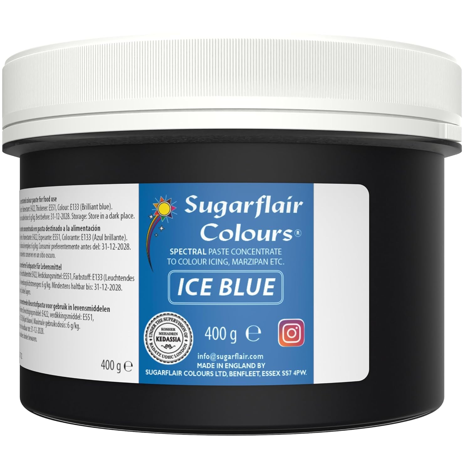 Sugarflair Ice Blue Pasta-Lebensmittelfarbe, Fondant- und Marzipan-Lebensmittelfarbe, Spectral Concentrated Pasta – 400 g