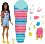 Barbie HDF74 Doppelpack-Puppe! Brooklyn Camping Doll (brünett mit geflochtenen Zöpfen, ca. 29 cm) mit Welpe, Rucksack, Schlafsack, 10 Campingzubehör, Geschenk für Kinder ab 3 Jahren