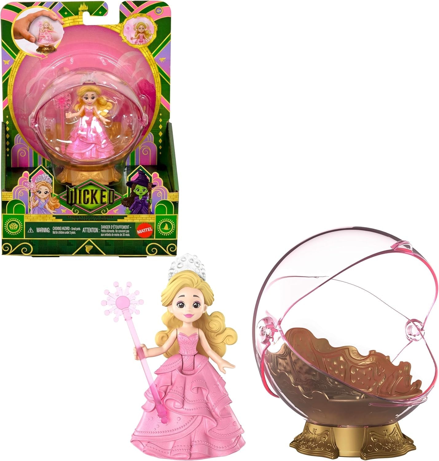 Mattel Universal Pictures Evil Glinda Floating Bubble, von einem vertrauten Film inspiriertes Glinda-Minipuppen- und Fahrzeug-Spielset, JFM25, [Mehrfarbig]