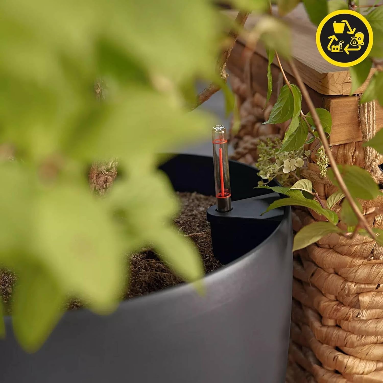 Pflanzgefäß LECHUZA Classico Color ECO 60 Dunkelgrau | Pflanzgefäß mit Bewässerungssystem und Wasserstandsanzeige | Hergestellt aus 100 % recyceltem Kunststoff | Mattes Finish | Ø 60 x 55,5 cm | 18955