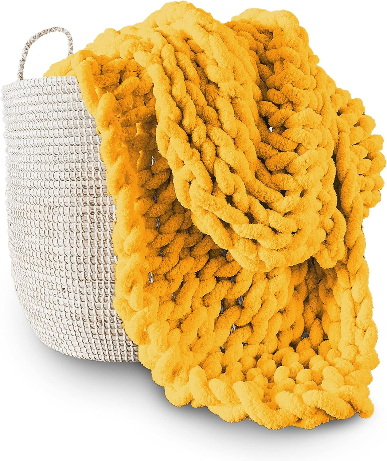 Grob gestrickte Decke, Überwurf, 100 % handgestrickt mit Jumbo-Chenille-Garn (127 x 152,4 cm, Fliedergrau) Adyrescia Betten und Decken, Gelb, 76,2 x 101,6 cm
