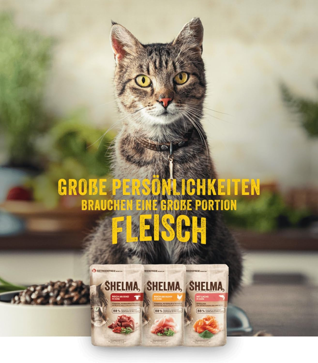 Shelma Nassfutter für Katzen mit Truthahn in Tomaten- und Kräutersauce – getreidefreies Vollfutter mit hohem Fleischanteil – 28 x 85 g (2,38 kg)
