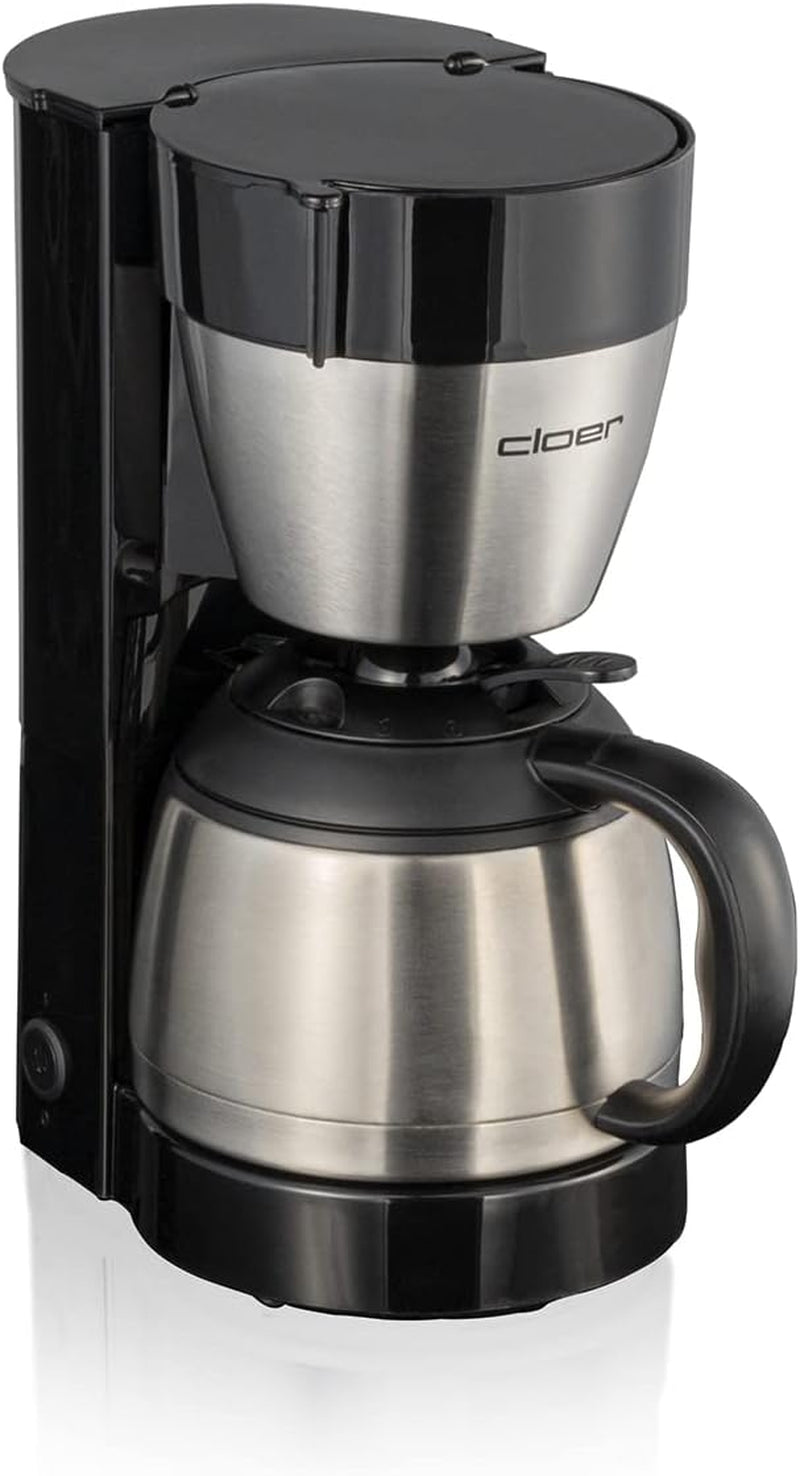 Cloer 5009 Warmhaltefilter-Espressomaschine für bis zu 8 Tassen, 800 W, mit isolierter Edelstahlkaraffe, 1 x 4 Filterbecher, Schwarz
