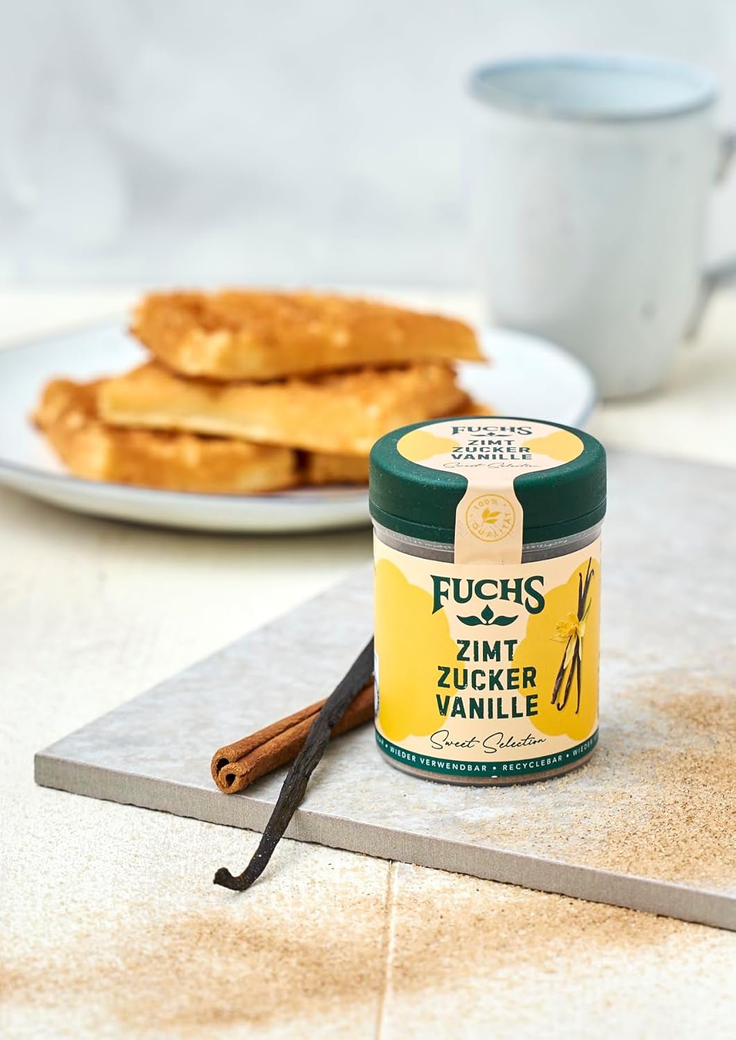Fuchs Gewürze - Zimt Zucker Vanille - Gewürze zum Versüßen von Wafeln, Milchgetränken oder Joghurt - aus natürlichen Zutaten - 100 g in wiederverwendbarer, recyclebarer Dose