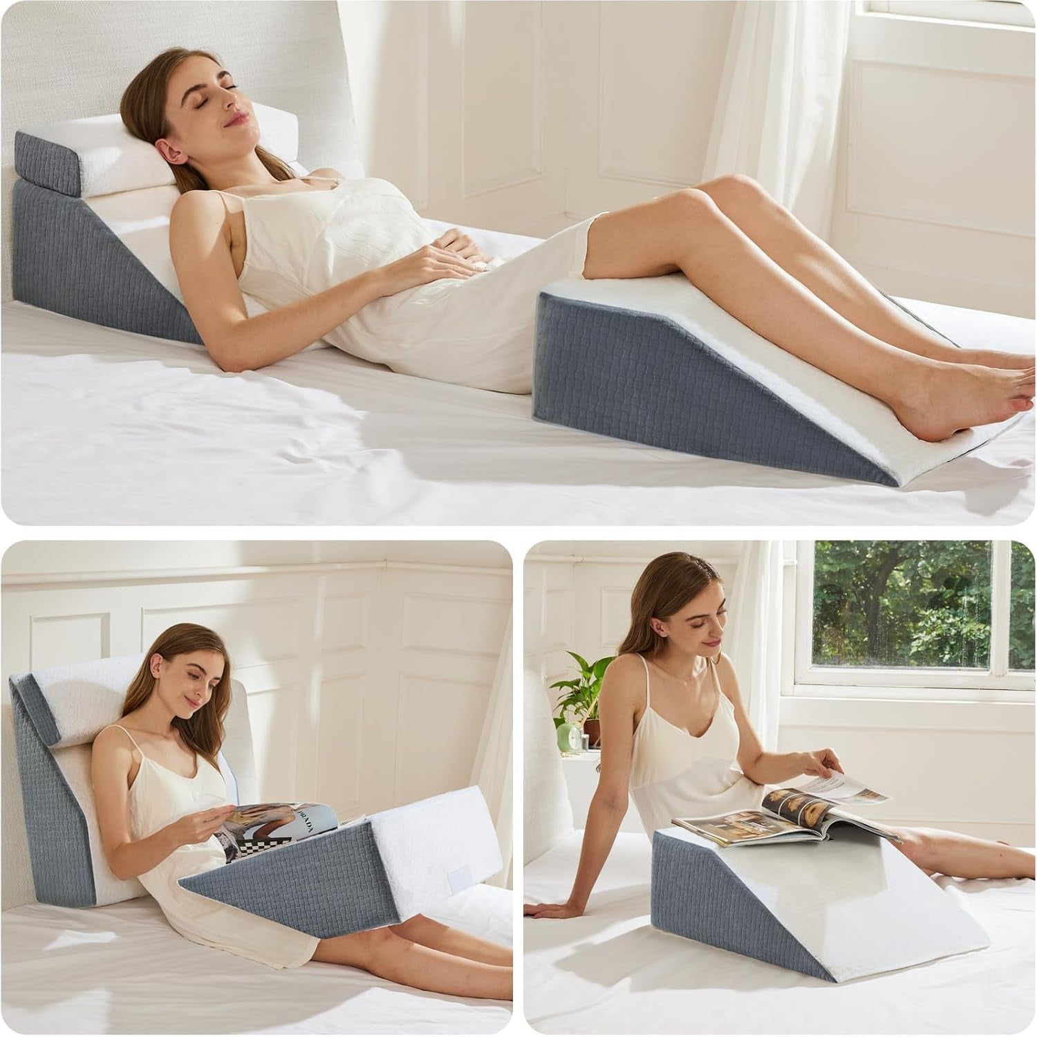 Lesekissen und Federbeinerhöhungskissen, Memory-Schaum-Kissen für Nacken, Rücken und Beine, multifunktionales abnehmbares Kissen für Bett, Sofa, Sitzen, Schlafen und Ausruhen, 58 x 55 x 28 cm