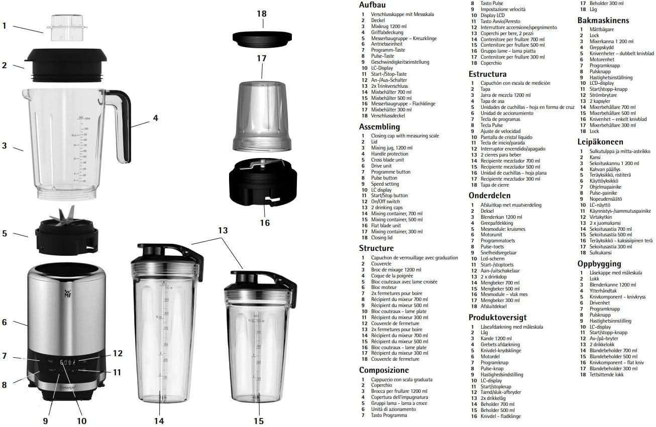 WMF Kult Pro Multifunktionsmixer Hochleistungsmixer, 30.000 U/Min, Smoothie Maker, Standmixer, Ice-Crush Funktion, 4 Mixbehälter inkl. Togo-Verschluss Kitchen Naty Shop