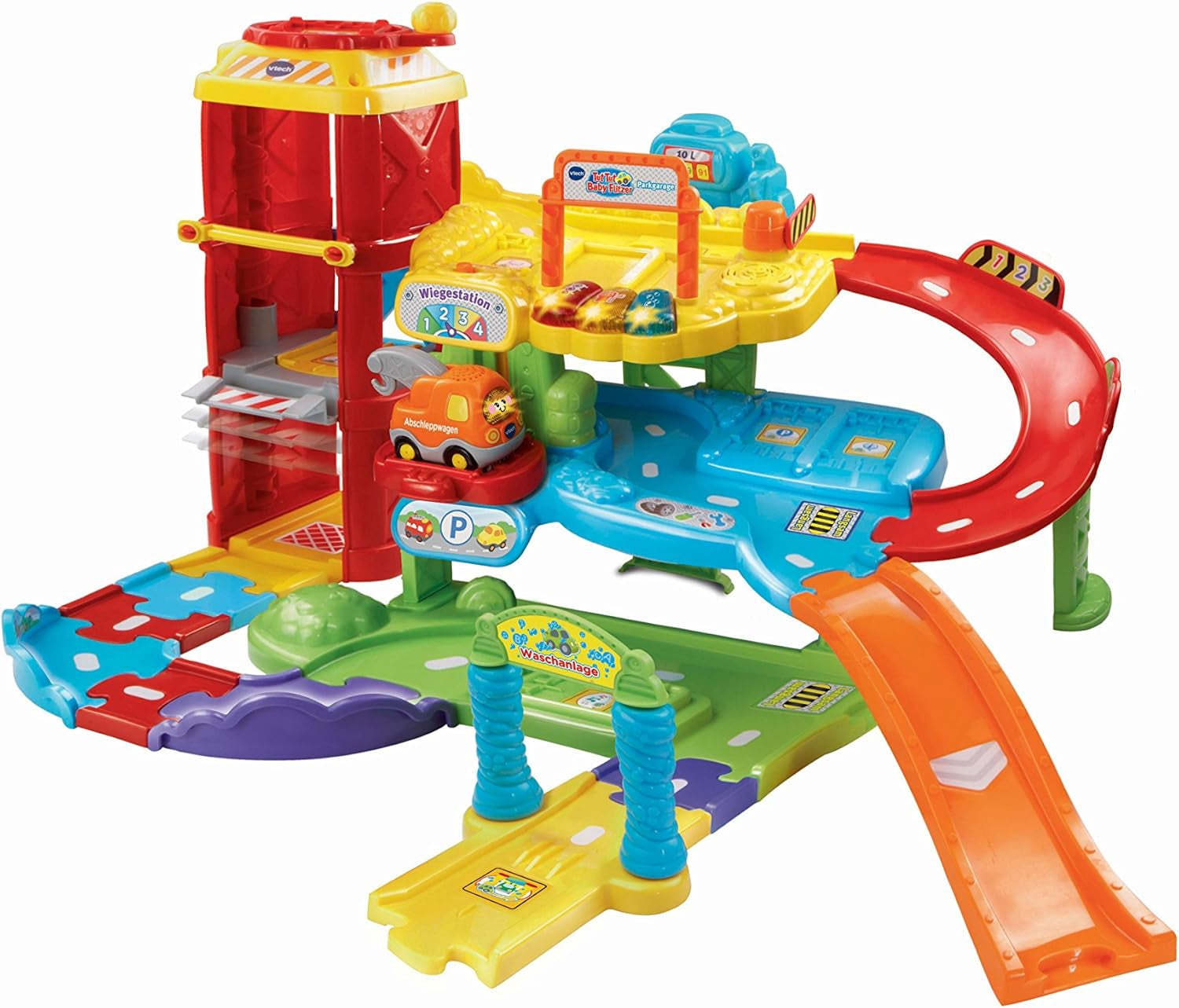 Vtech TUT TUT Baby Flitzer – Parkhaus, bunt, 66,6 x 75,3 x 45,1 cm & TUT TUT Baby Flitzer – Feuerwehrauto – Spielzeugauto mit Musik, Lichtknopf, Sätzen und interessanten Geräuschen Bebe Toys Naty Shop