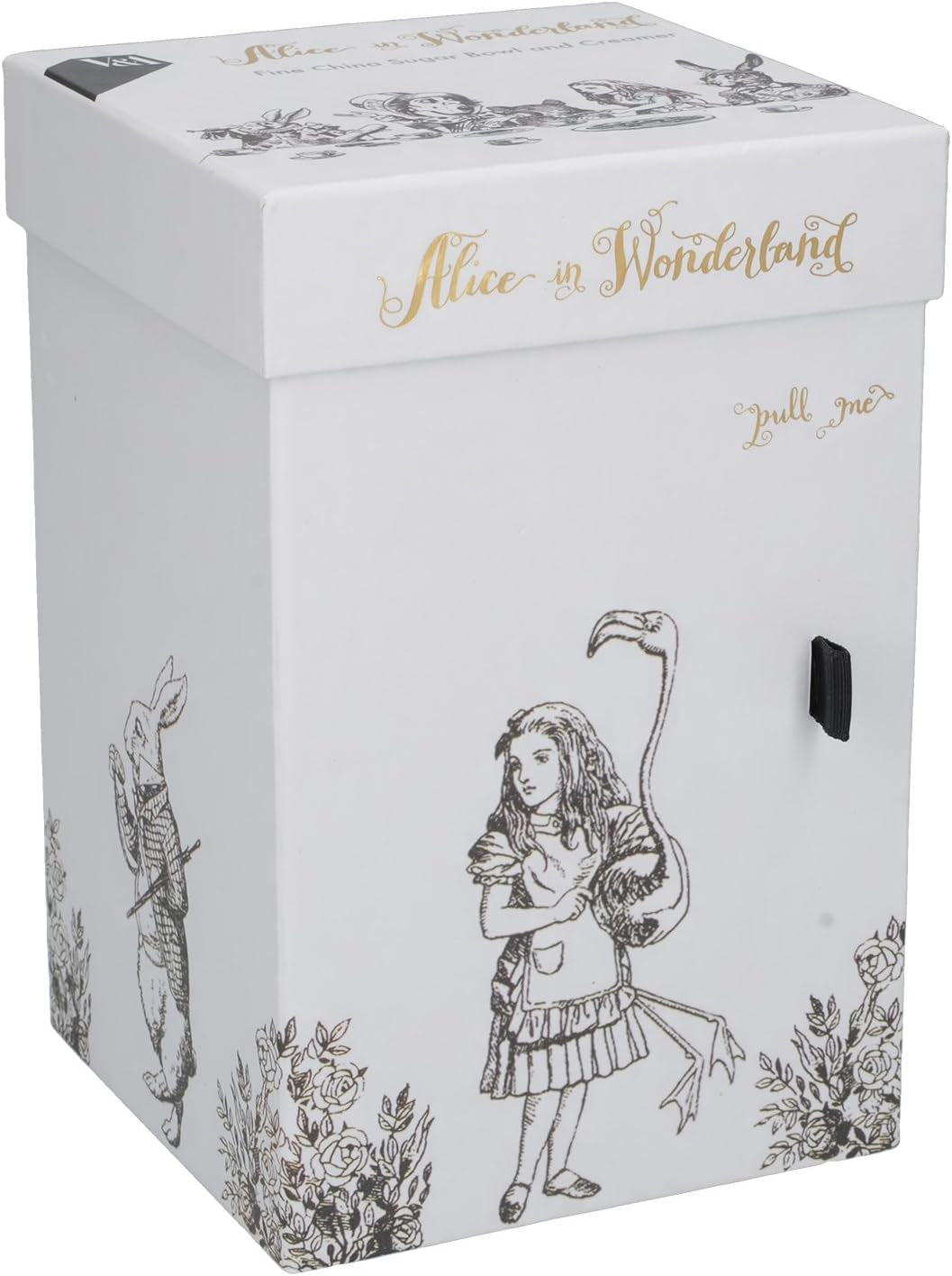 Alice im Wunderland Teekanne und Milchkännchen aus feinem Porzellan, Porzellanschale und Milchkännchen in einer luxuriösen Geschenkbox