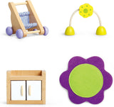 Hape Babyzimmer – Puppenzimmer-Set aus Holz, Babypuppenmöbel, Puppenhauszubehör für Kleinkinder, Miniatur-Babyzimmer mit Schaukel und Zubehör, Rollenspiel für 3-Jährige