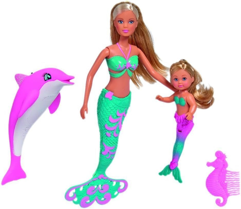 Simba 105733336 – Steffi Love Mermaid Friends, magische Meerjungfrauenpuppe mit Schwester Evi, Delfinfigur und mehr, Spielzeug für Kinder ab 3 Jahren