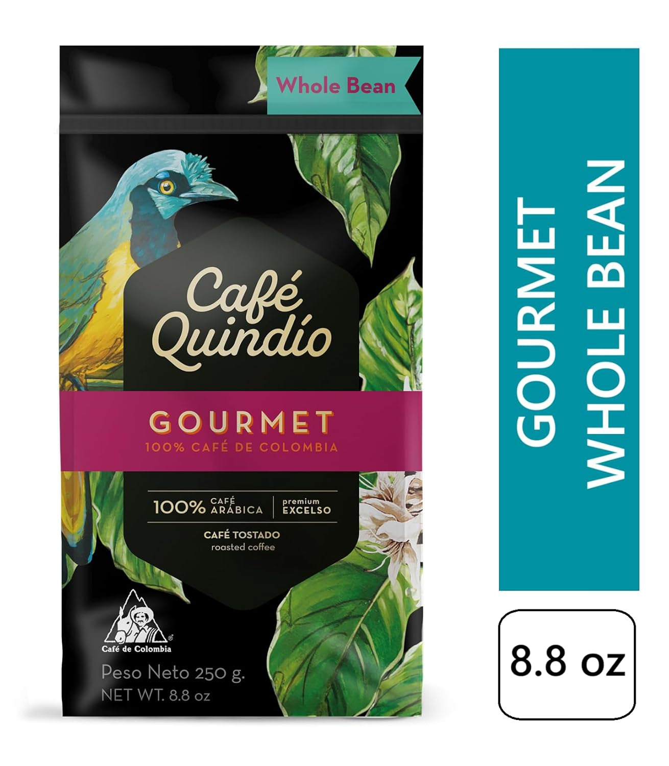 Cafe Quindio Gourmet – Spezialkaffee – 100 % Arabica-Kaffeebohnen, Kolumbien, 250 g – ideal für Siebträgermaschinen, Vollautomaten, Filterkaffee oder French Press