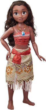 Disney Princess Vaiana, 80 cm große Spielpuppe von Jakks Pacific, bewegliche Puppe, mit Bürste zum Kämmen ihrer welligen Locken, vom Film inspiriertes Kleid, abnehmbare Halskette mit Anhängern