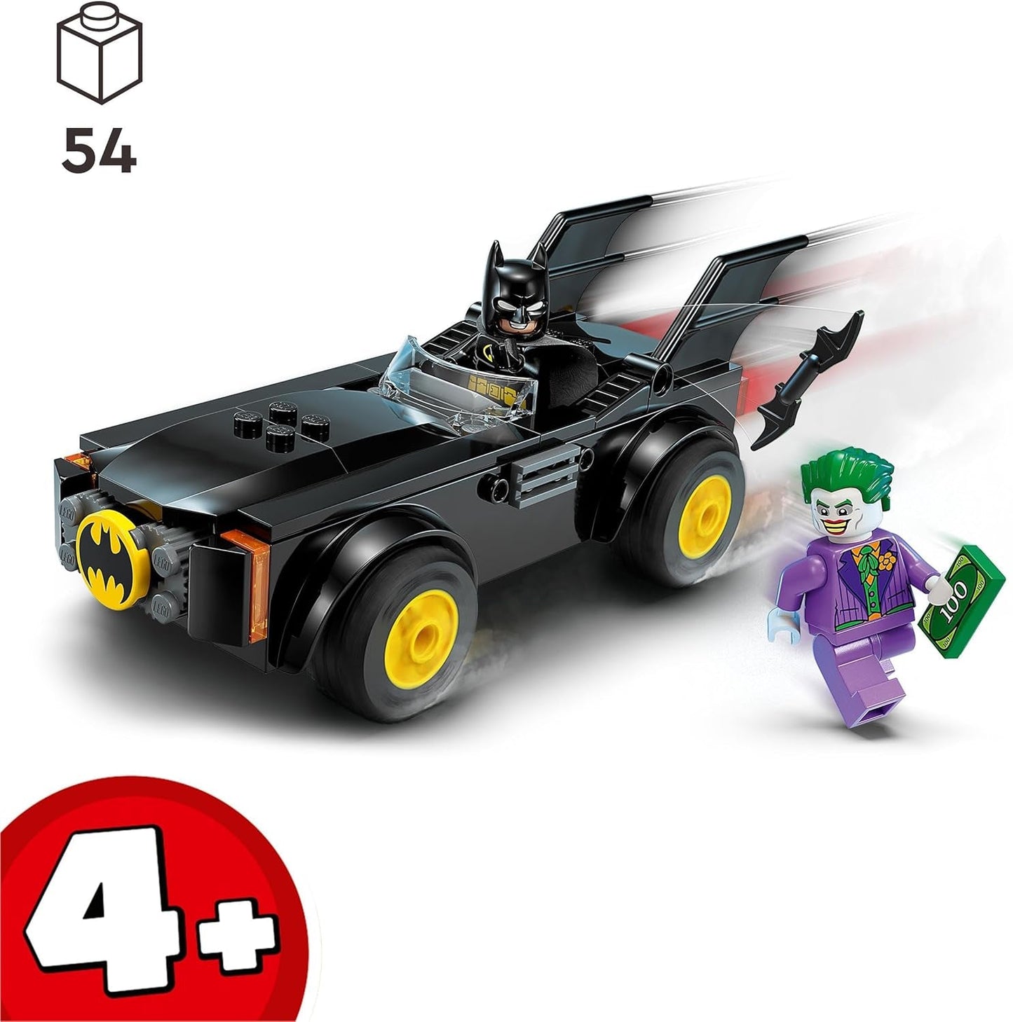 LEGO 76264 DC-Verfolgungsjagd im Batmobil: Batman Vs. Joker-Spielzeugauto-Set, Superhelden-Starterset mit 2 Minifiguren, Spielzeug für Kinder im Vorschulalter, Jungen, Mädchen ab 4 Jahren, Schnell zusammenzubauen. Bausätze. Besuchen Sie den LEGO-Store