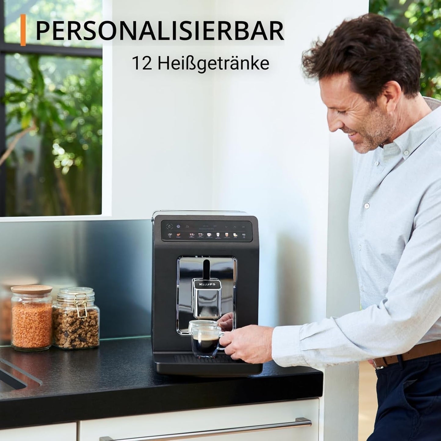 KRUPS Evidence One automatische Espressomaschine mit Milchschlauch, One-Touch-Cappuccino, 12 Spezialgetränke, 2-Tassen-Funktion, Farbdisplay, Espressomaschine, TÜV-Zertifikat, Schwarz, EA895N10