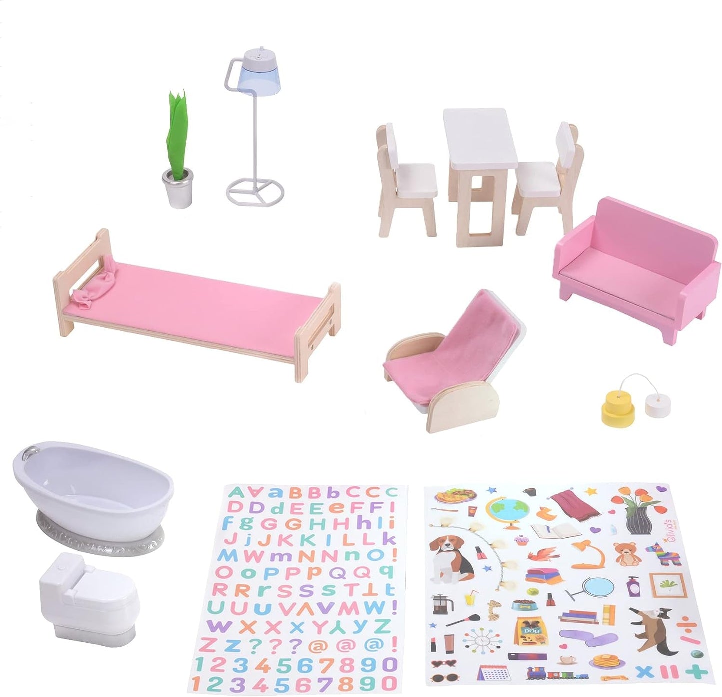 Olivia'S Little World Dreamland Farmhouse Kids Interaktives Puppenhaus aus Holz 3 Etagen mit 13 Puppenmöbelzubehör Weiß TD-13632A Puppenhäuser Naty Shop