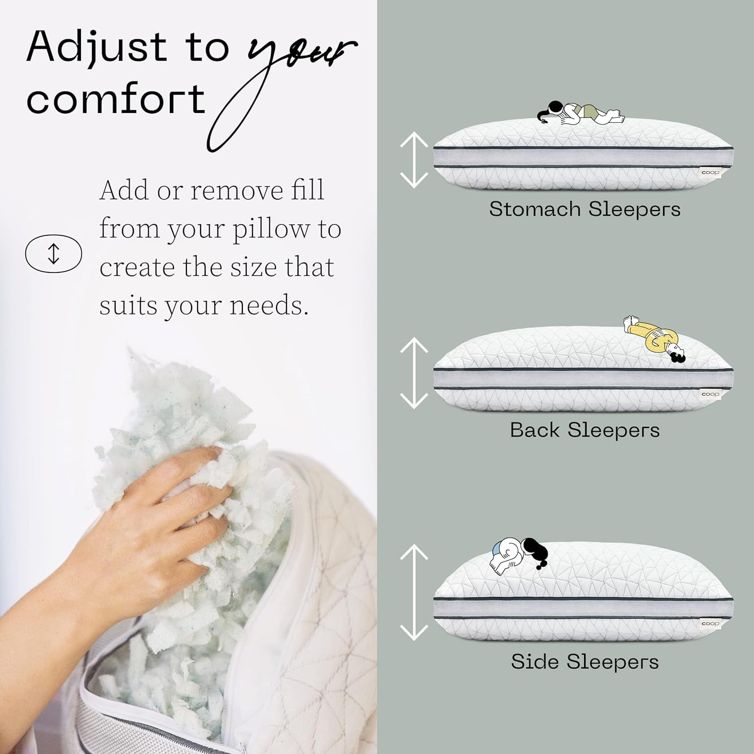 Coop Home Goods Eden Cool verstellbares Kissen, King-Size-Größe, verstellbarer Gel-Memory-Schaum, weicher, atmungsaktiver Lulltra-Stoff, ideal für alle Schläfer, umweltfreundlich, Naty Shop Standard-Kissen