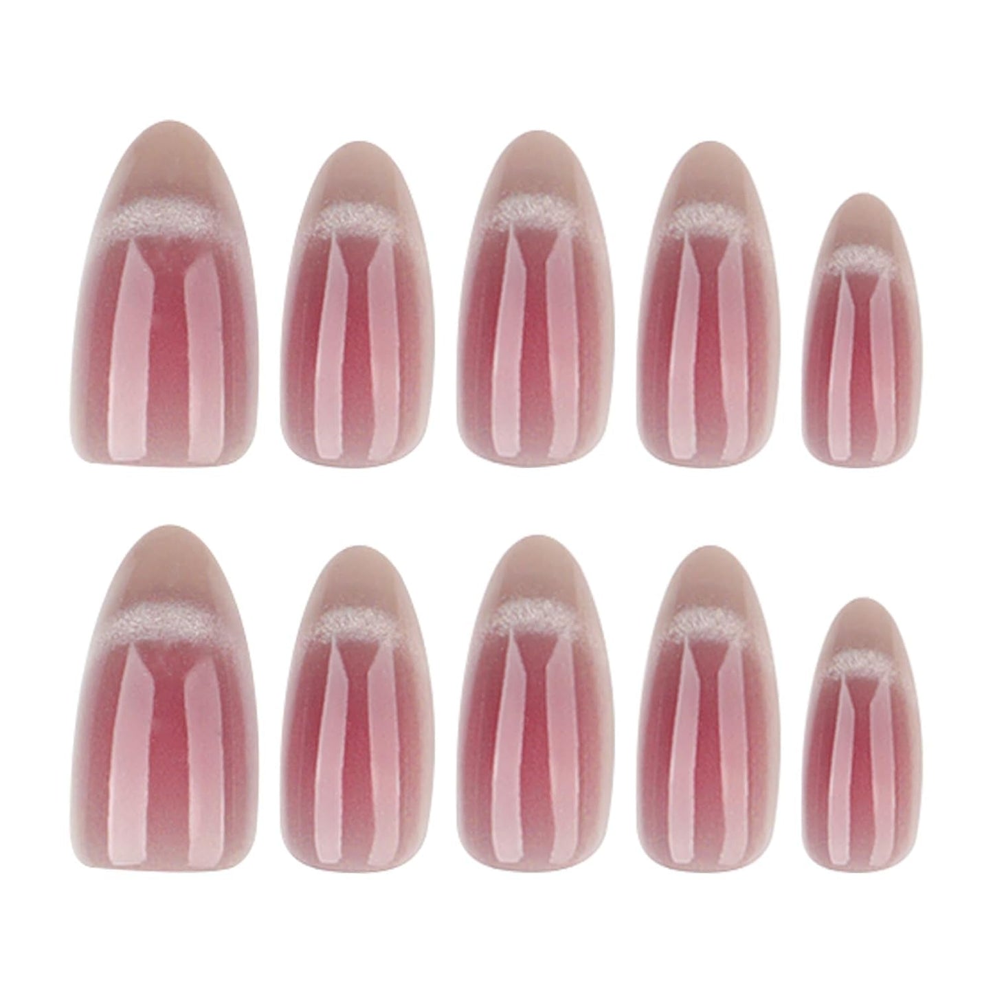 Mouyouglow Kurze magnetische künstliche Nägel, rosa mandelroter Farbverlauf, glitzerndes Katzenauge mit Kleber, rosa rote Ombre-Glitzer-Phototherapie-künstliche Nägel für Frauen und Mädchen