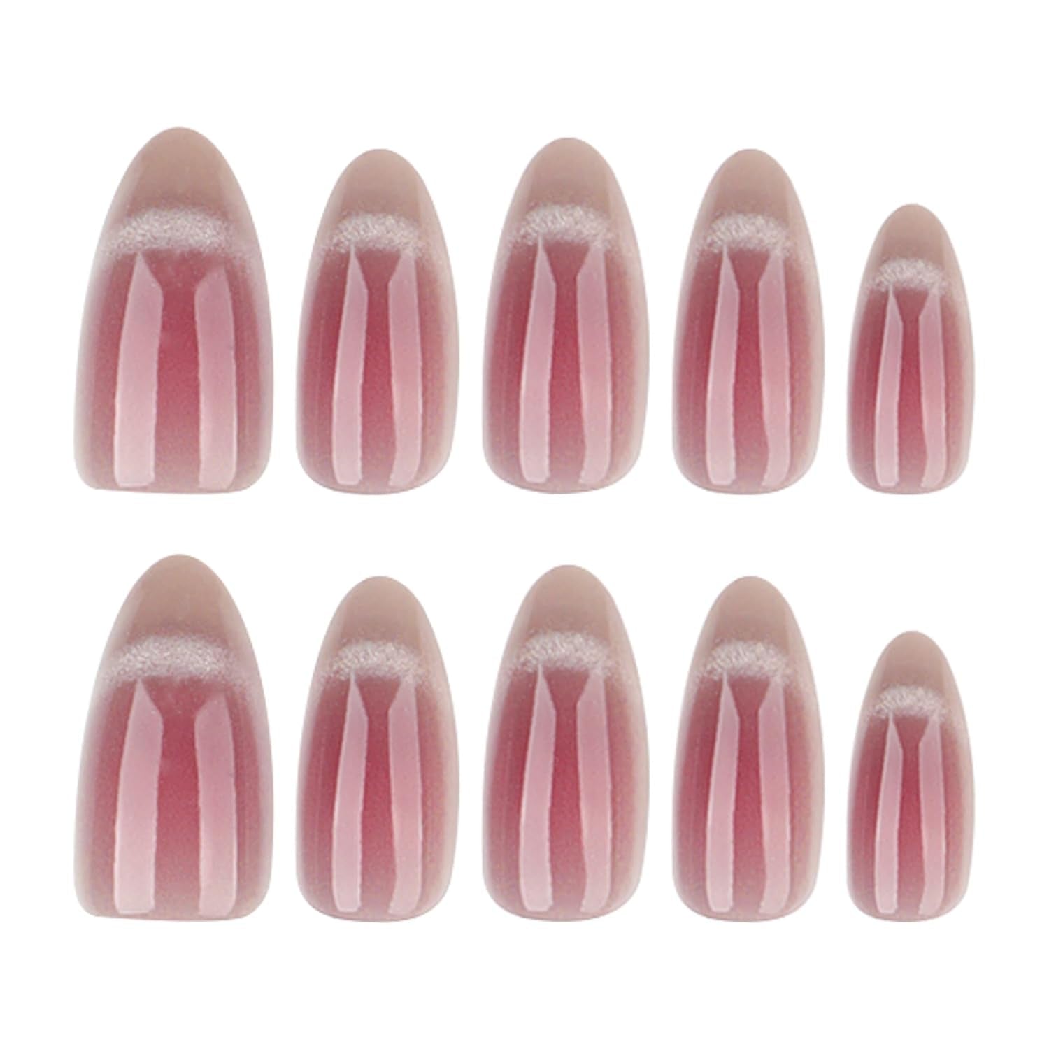 Mouyouglow Kurze magnetische künstliche Nägel, rosa mandelroter Farbverlauf, glitzerndes Katzenauge mit Kleber, rosa rote Ombre-Glitzer-Phototherapie-künstliche Nägel für Frauen und Mädchen