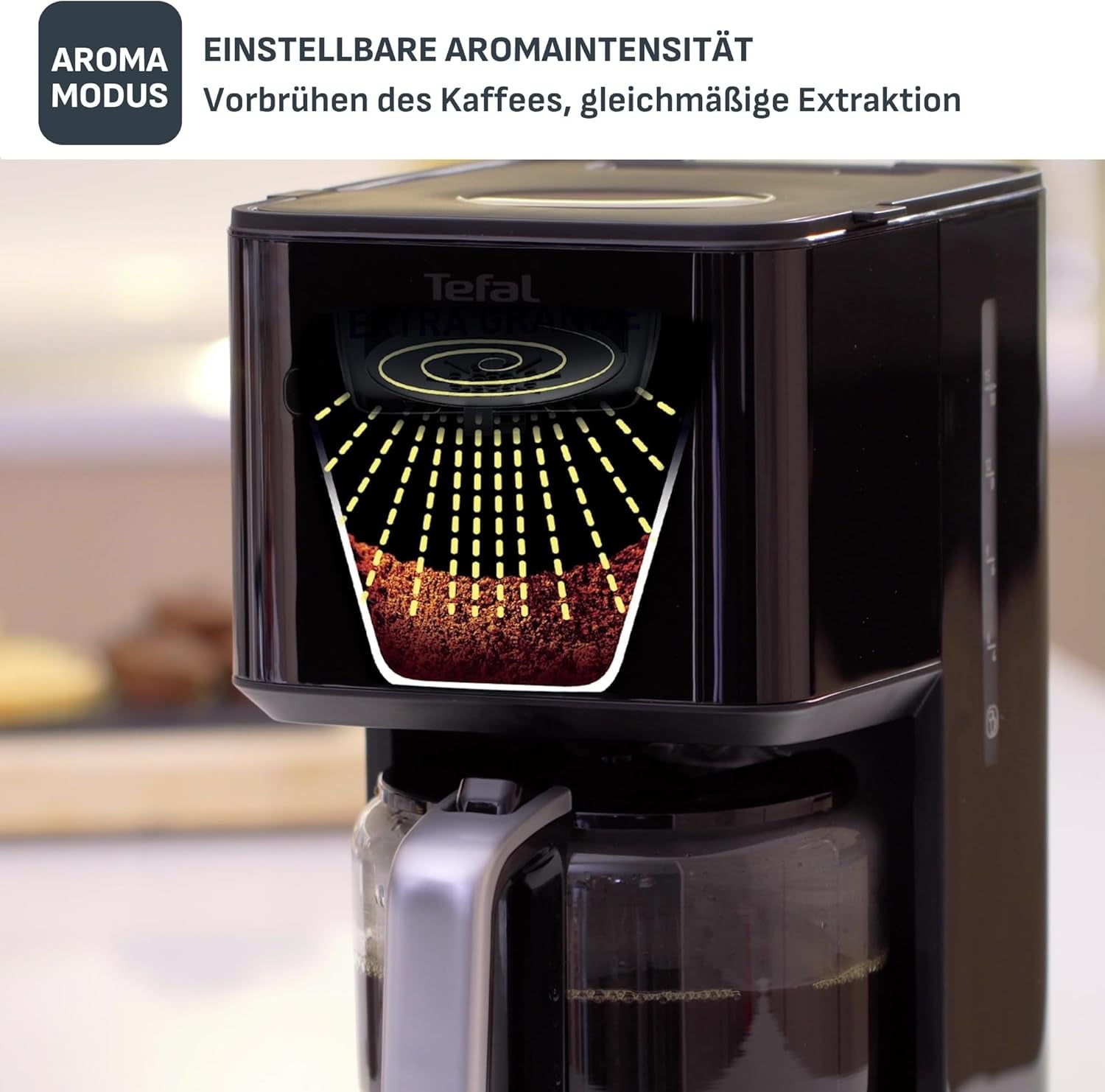 Tefal Smart'n Light Espressomaschine mit Timer, Espressomaschine mit programmierbarem Filter 1,25 l, Aromafunktion für intensives Aroma, Warmhaltefunktion, Anti-Tropf und leicht zu reinigen, Schwarz