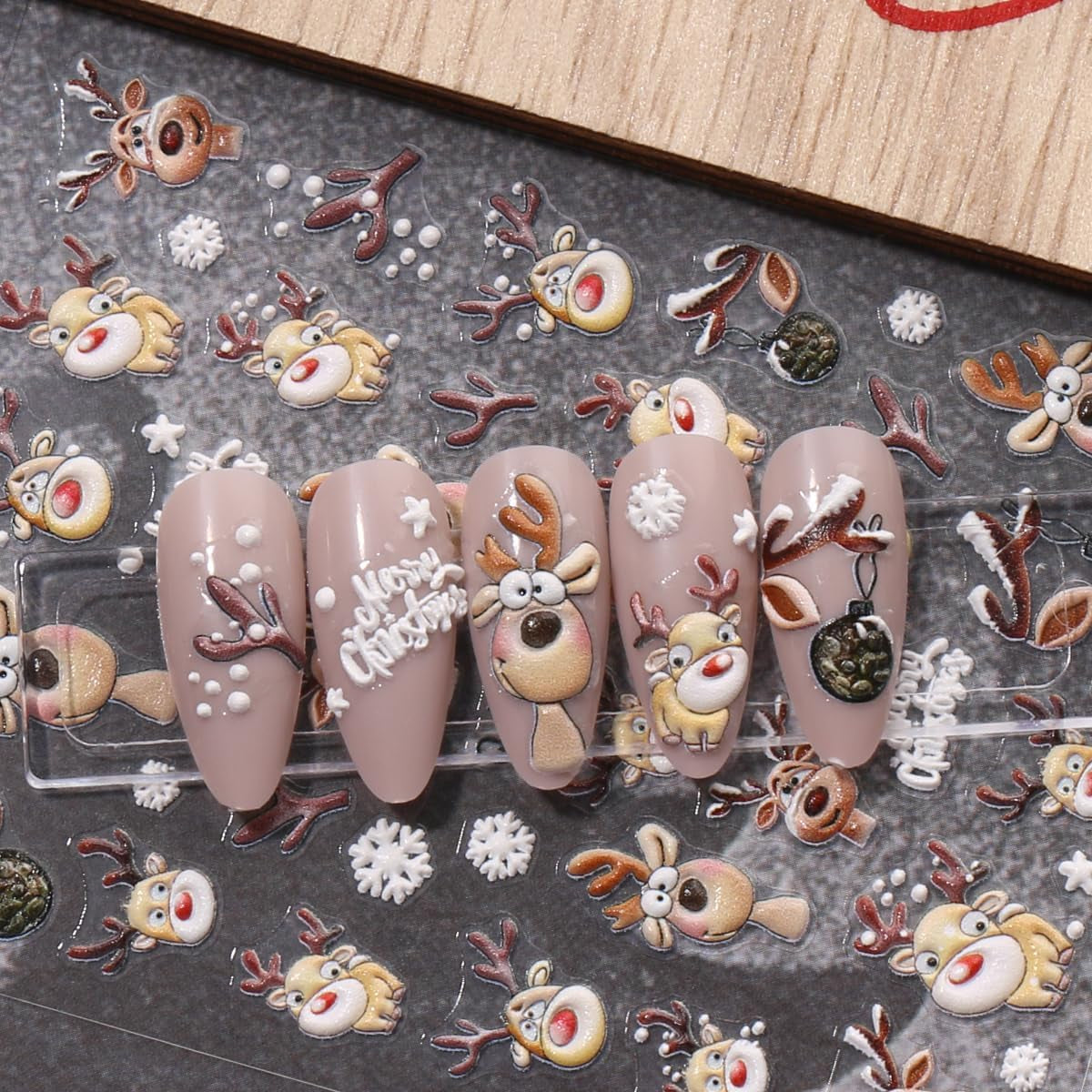 JMEOWIO 3D Nagelsticker Weihnachten Nail Art Sticker Selbstklebend Nagelaufkleber 5D Stereoskopisch Schneeflocke Xmas Winterurlaub Niedliche Dekoration Nageldesign Zubehör 4 Blatt