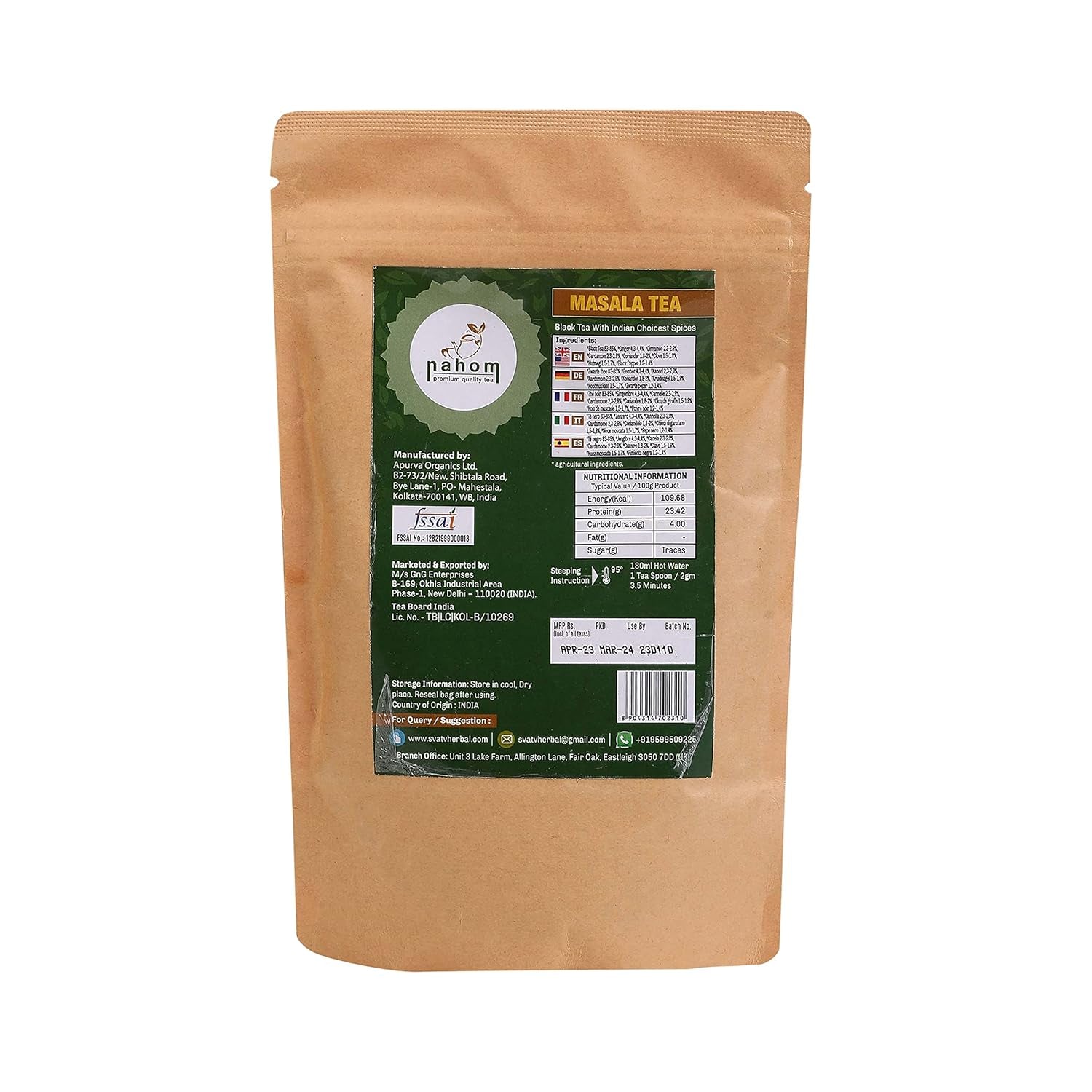 Indiens Masala Chai loser Blatttee | 50 Tassen, Mischung aus schwarzem Tee, Zimt, Kardamom, schwarzem Pfeffer | Gewürzter Masala-Tee | Chai Latte Suited 3,53 oz/ 100 g Beutel