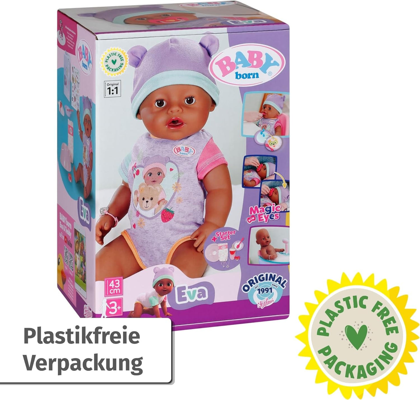 BABY Born Eva 43Cm, Puppe mit 10 Funktionen und Zubehör, für Kinder ab 3 Jahren, funktioniert ohne Batterie, große Puppe 43Cm, 836408 Zapf Creation Dolls Naty Shop