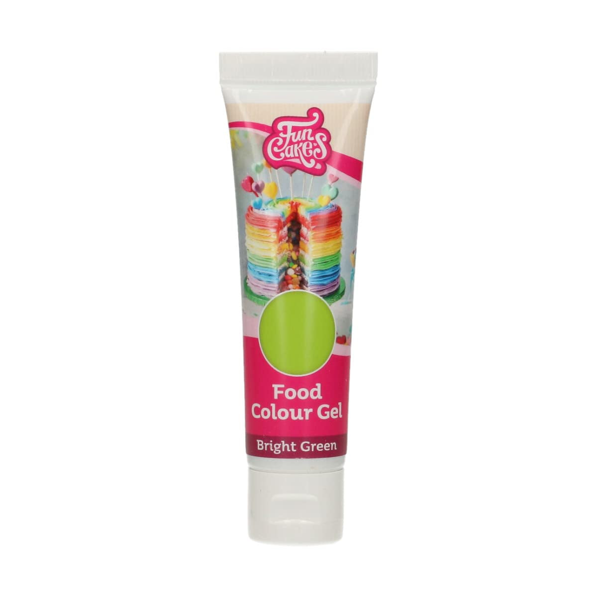 Funcakes leuchtend grüne Lebensmittelfarbe, hochkonzentriertes Lebensmittelfarbgel für Teig, Sahne, Fondant und Marzipan. Einfache Dosierung. Ein einziger Tropfen, um lebendige Farben zu erzeugen. Halal. 30 g.