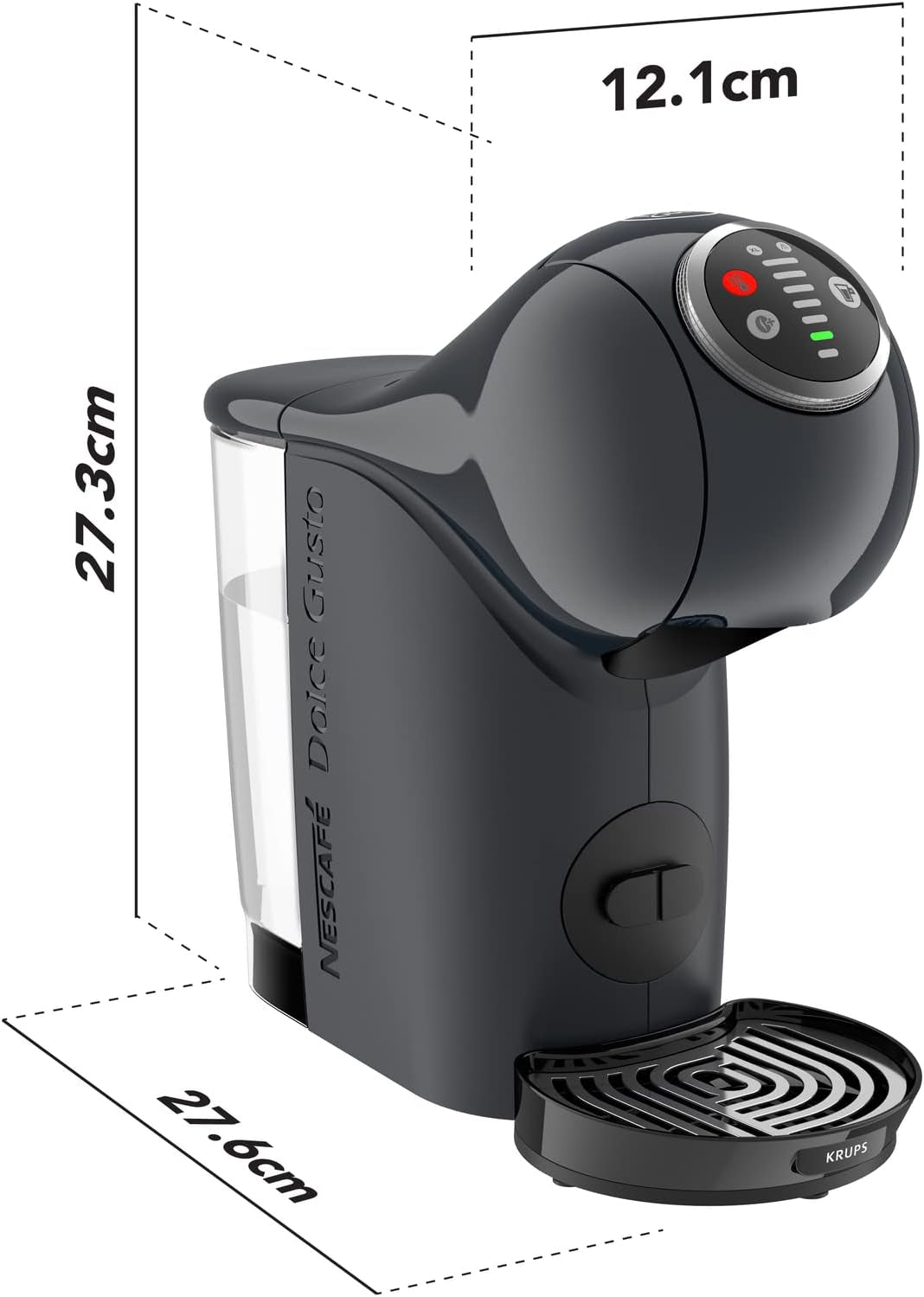 NESCAFÉ Dolce Gusto Genio S Plus von Krups, kompakte Kapselkaffeemaschine, Fassungsvermögen 0,8 Liter, 1500 Watt, automatische Entkalkungswarnung, Space Grey, KP340B