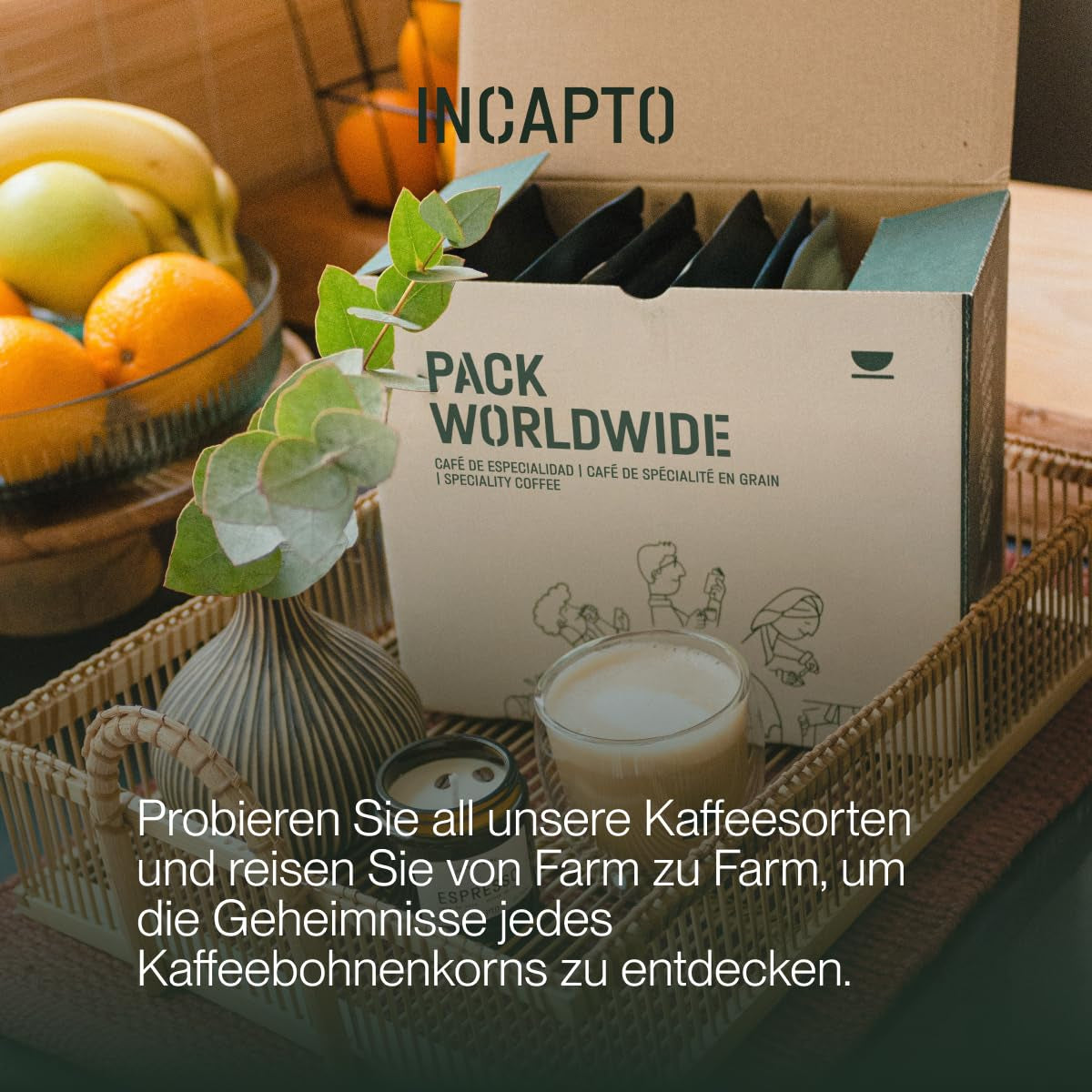 Auswahl an Incapto-Kaffeebohnen weltweit | Auswahl von 10 Ursprüngen aus aller Welt | Spezialitätenkaffee | 100 % Arabica | Ideal als Kaffee-Geschenkset | Für Kaffeeliebhaber | 10 Packungen x 100 g