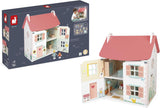 Janod – Mein erstes Puppenhaus aus Holz – 10 Zubehörteile – Puppenmöbel – magnetische Türen und abnehmbares Dach – FSC-zertifiziertes Holzspielzeug – ab 3 Jahren