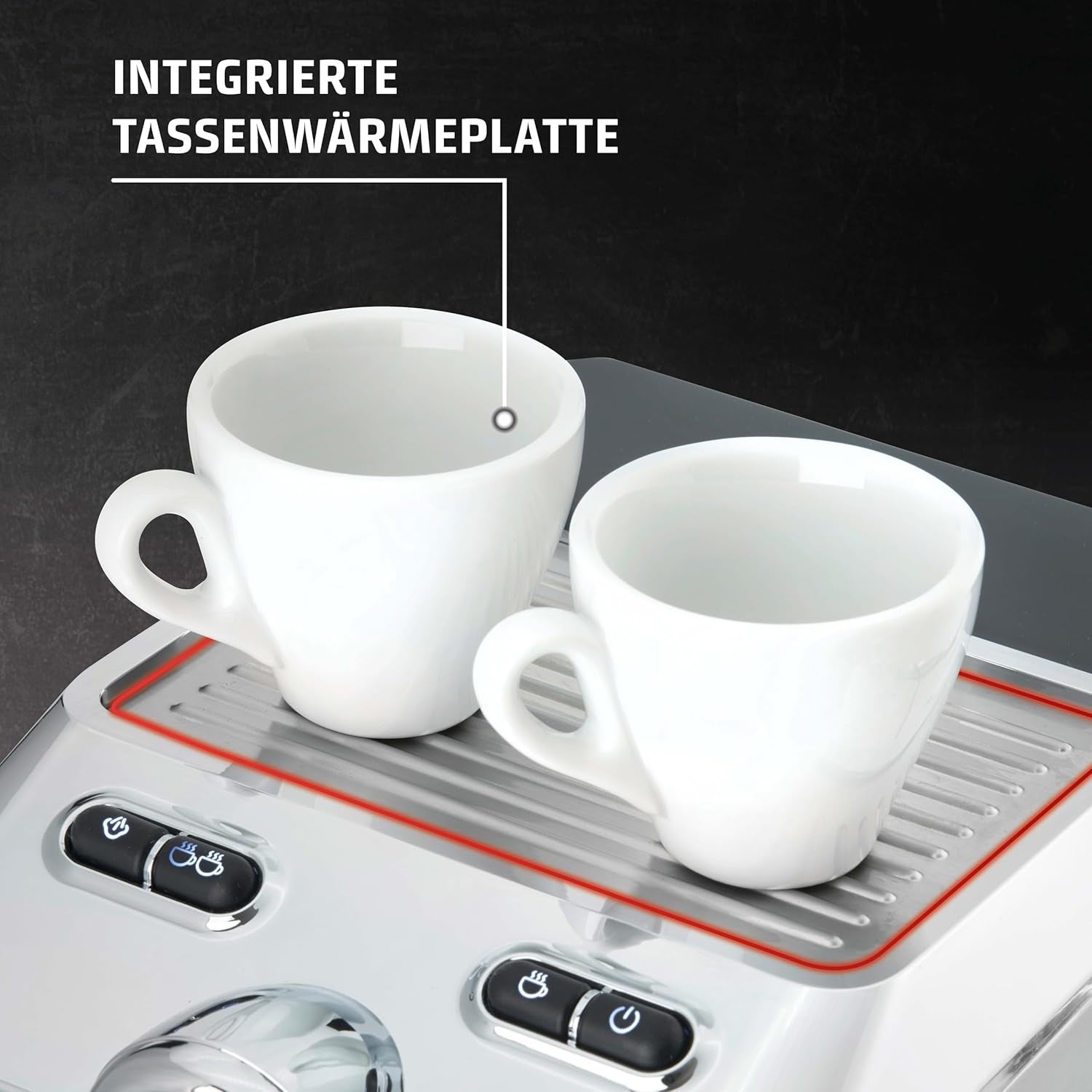 Caso Espresso Gourmet – Siebträger-Espressomaschine aus Edelstahl, leistungsstarke 19-bar-Ulka-Pumpe, mit Milchaufschäumer, für gemahlenen Kaffee oder ESE-Kaffeekapseln, für 2 Tassen, mit Tassenwärmer