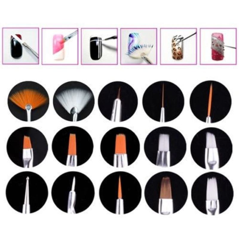 ® 20 x professionelle Nagelpinsel, Gel, Malpinsel, Künstlerpinsel, French-Nagelpinsel-Set, Werkzeugset mit spitzer Spitze, für Nageldesign, Malen, Punktmuster usw., mit Tasche